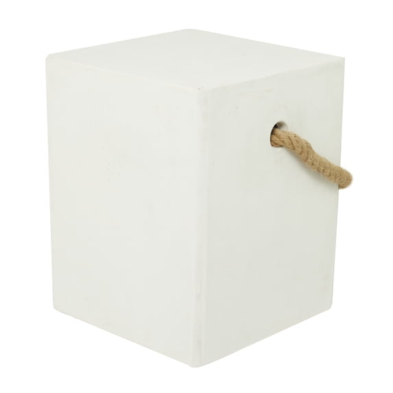 DecMode 15" x 18" White Magnesium Oxide Lightweight Outdoor Accent Table with Rope Handle, 1-Piece