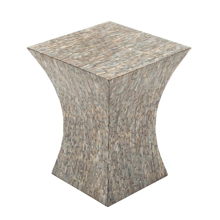 DecMode 15" x 19" Gray Mother of Pearl Shell Handmade Hourglass Shaped Accent Table, 1-Piece