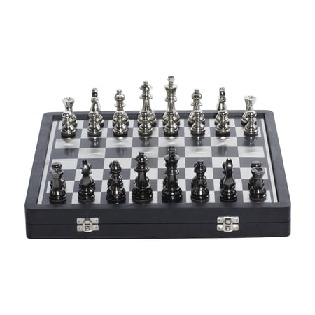 DecMode 15" x 2" Black Aluminum Metal Chess Game Set with Storage Compartment, 1-Piece