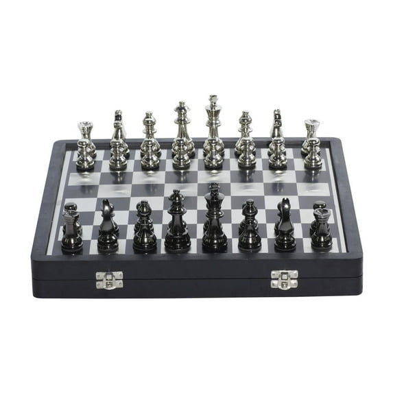 DecMode 15" x 2" Black Aluminum Metal Chess Game Set with Storage Compartment, 1-Piece
