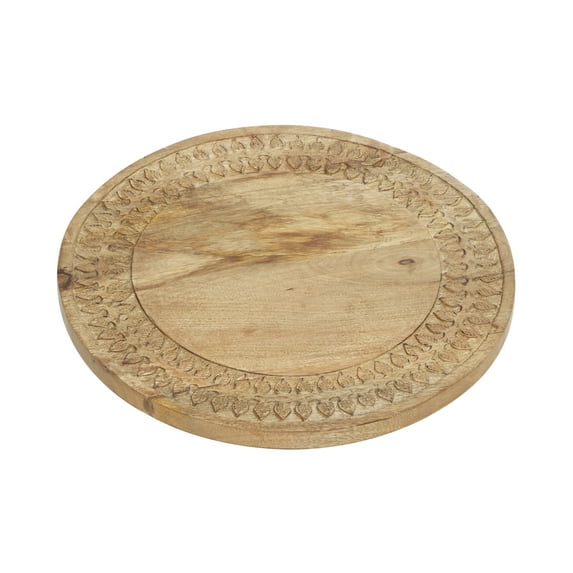 DecMode 15" x 2" Brown Wood Intricately Carved Floral Cake Stand, 1-Piece