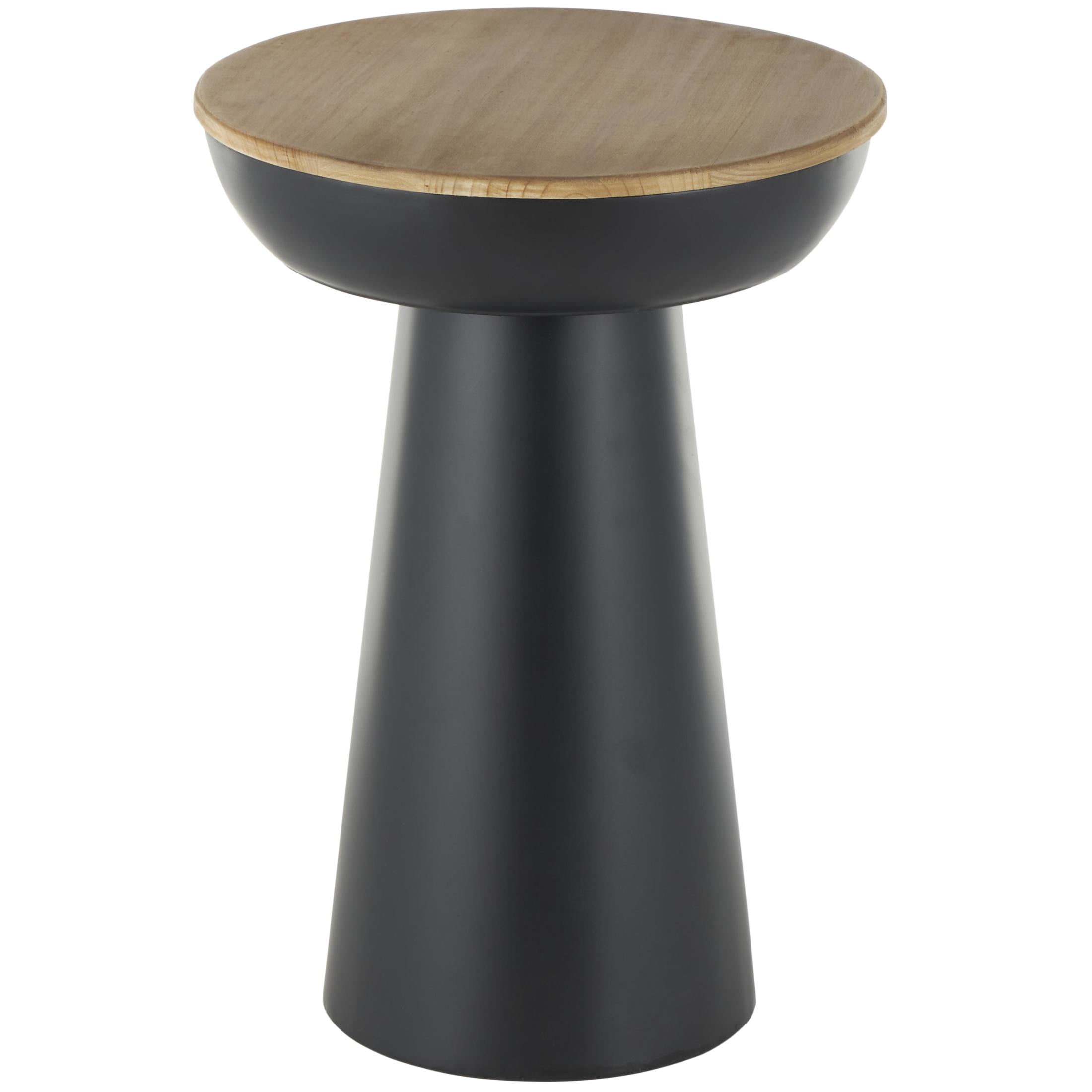 DecMode 15" x 21" Black Metal Handmade Pedestal Accent Table with Brown Wood Tabletop, 1-Piece