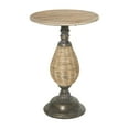 thumbnail image 1 of DecMode 15" x 22" Brown Wood Accent Table with Black Metal and Rattan Base, 1-Piece, 1 of 8