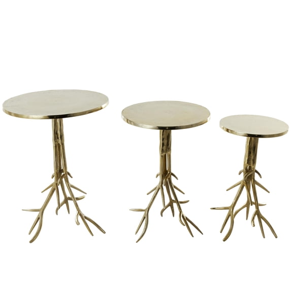DecMode 15" x 22" Gold Aluminum Metal Tree Accent Table with Textured Tree Branch Legs, 3-Pieces