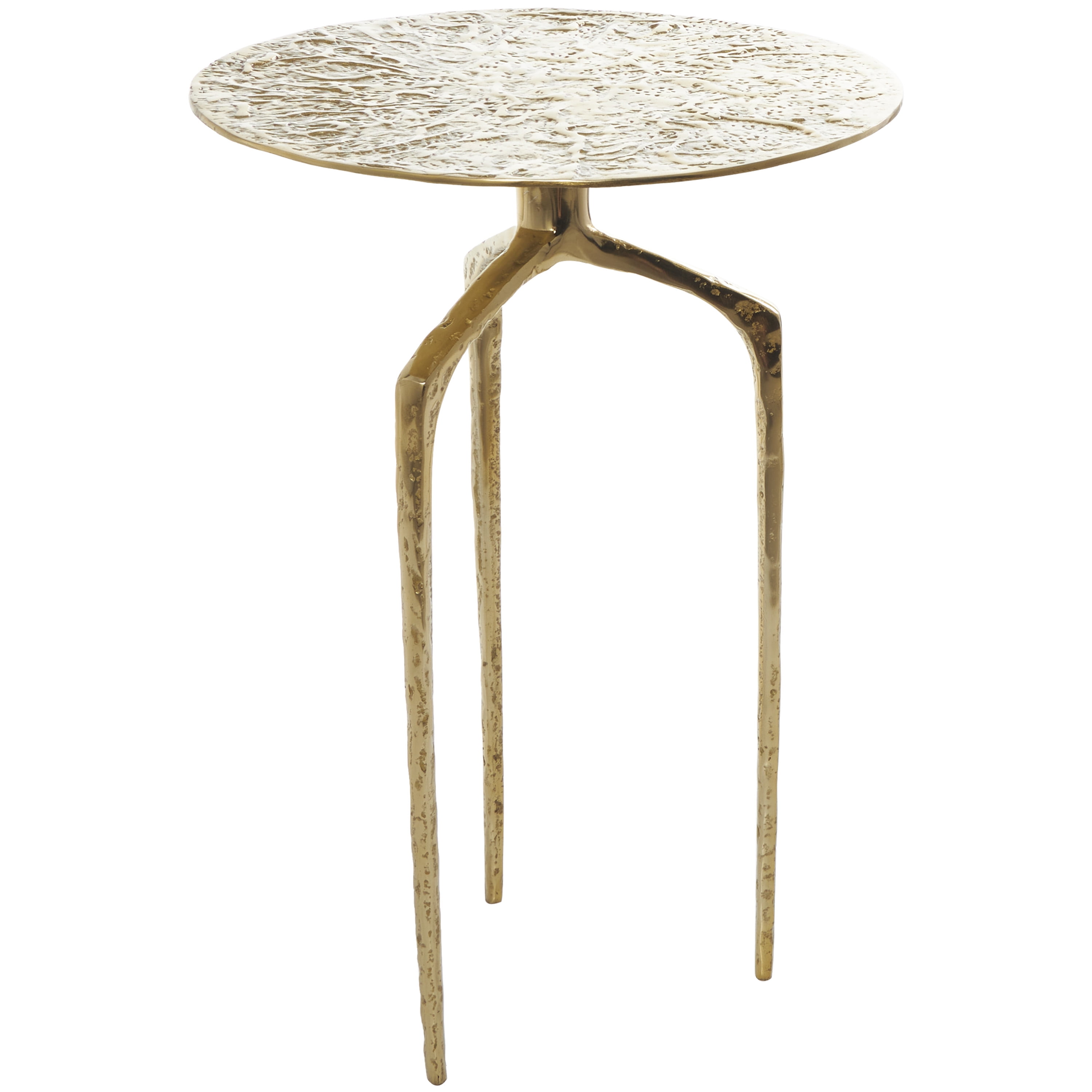 Gold Slim Textured Aluminum Round Geometric Accent Table