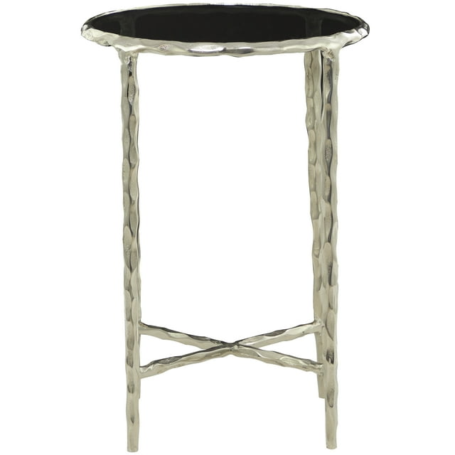 DecMode 15" x 22" Silver Aluminum Accent Table with Shaded Glass Top, 1