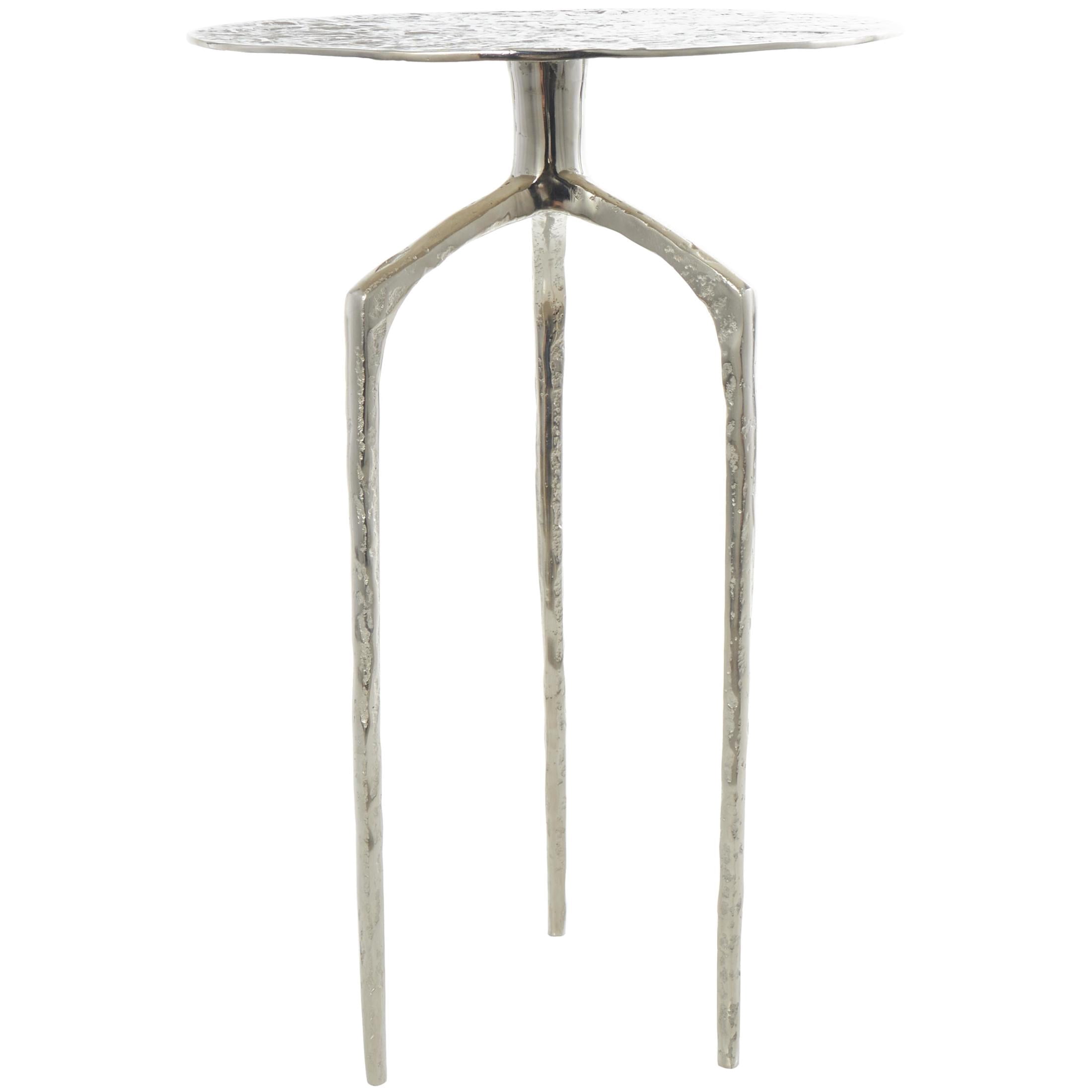 DecMode 15" x 22" Silver Aluminum Metal Slim Textured Geometric Accent Table, 1-Piece