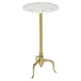 thumbnail image 1 of DecMode White Marble Slim Tripod Side End Accent Table with Gold Inlay and Scrolled Base, 15" x 15" x 27", 1 of 12