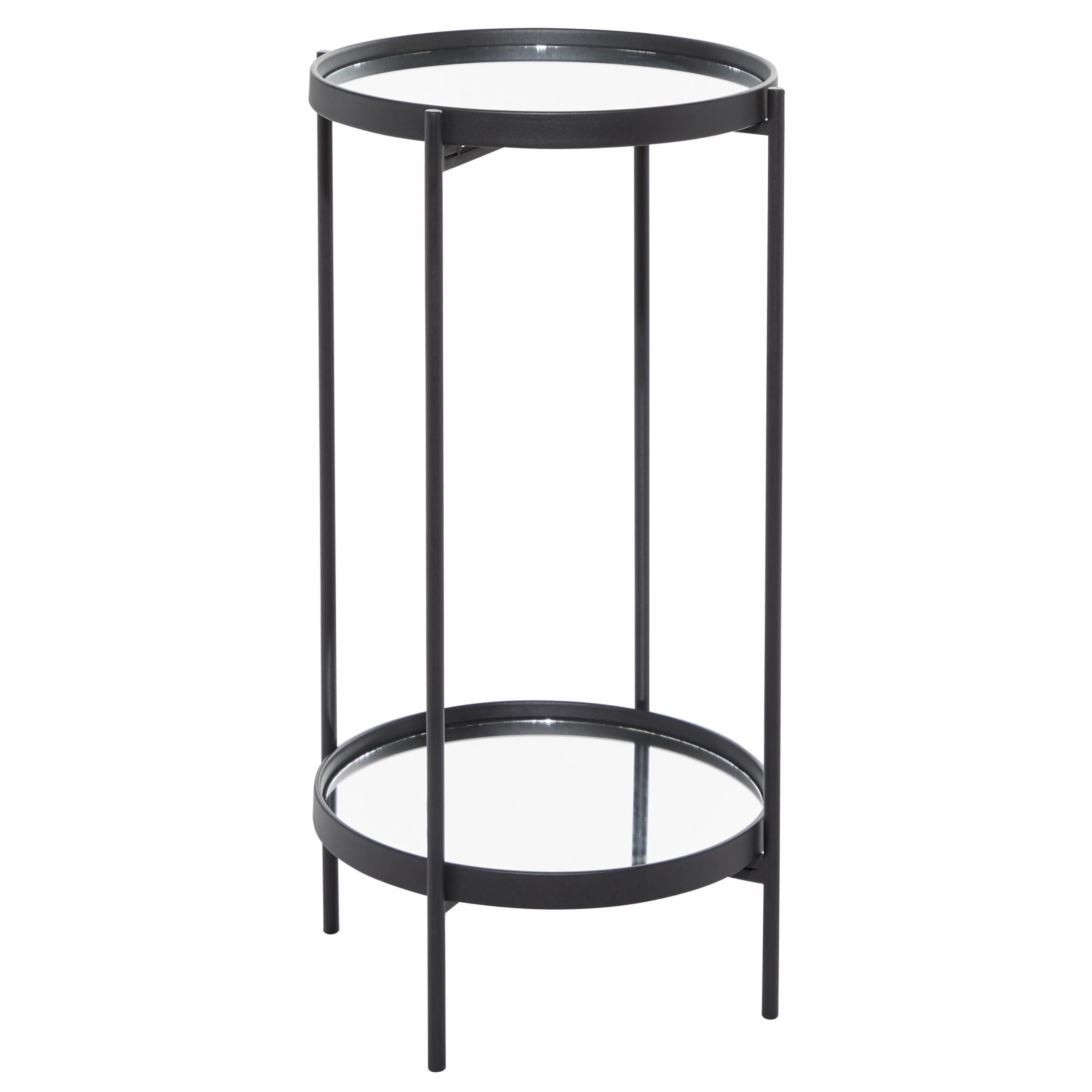 DecMode 15" x 28" Black Metal 2 Level Accent Table with Mirrored Glass Top, 1-Piece