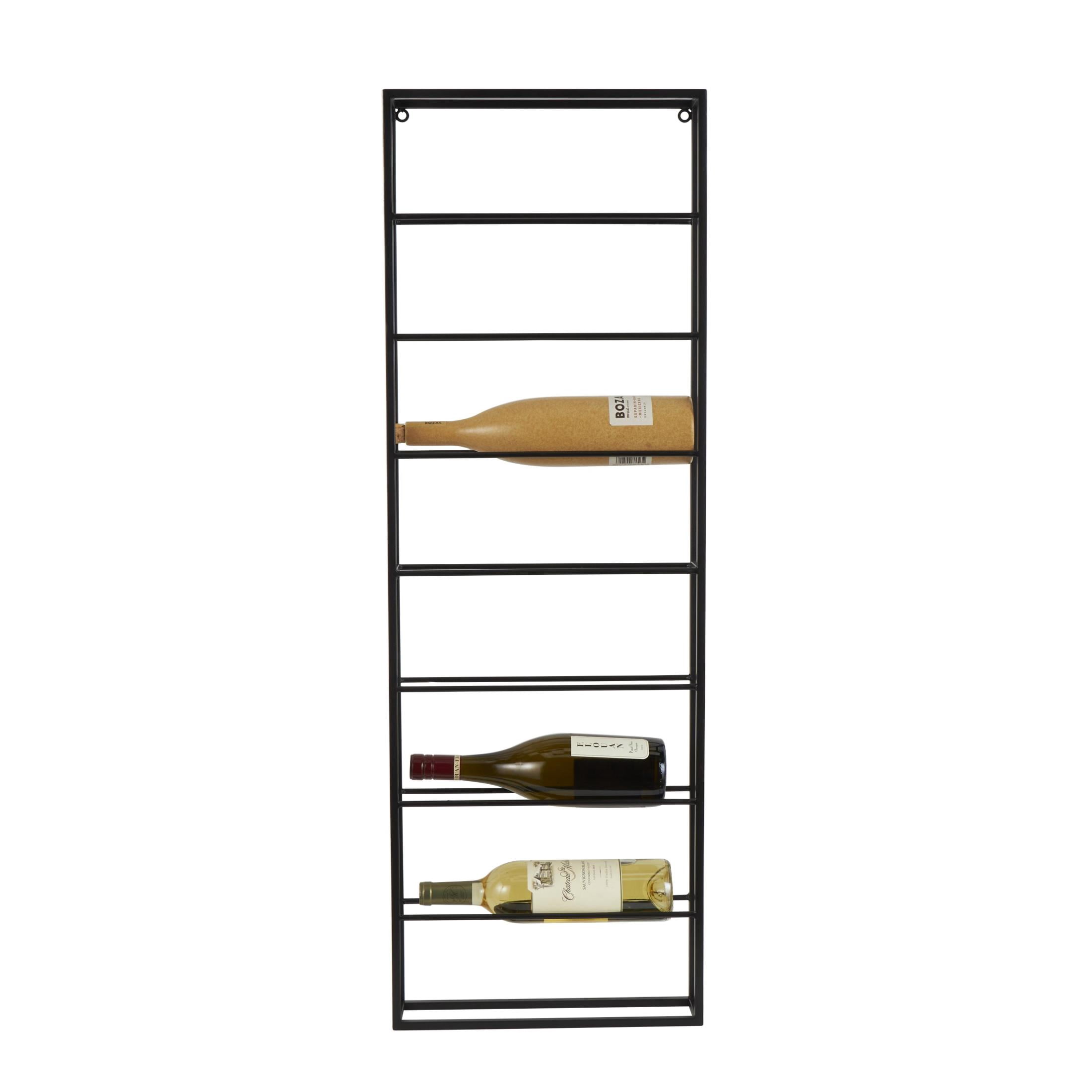 DecMode 15" x 43" Black Metal 8 Bottle Wall Wine Rack with Open Style Frame, 1-Piece