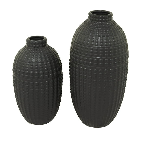 DecMode 16", 12"H Black Ceramic Vase, Set of 2