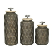 DecMode 16", 13", 10"H Bronze Metal Decorative Jars with Wood Lids, 3-Pieces