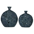 thumbnail image 1 of DecMode 16", 13"H Floral Blue Ceramic Vase with Cut Out Patterns, Set of 2, 1 of 9