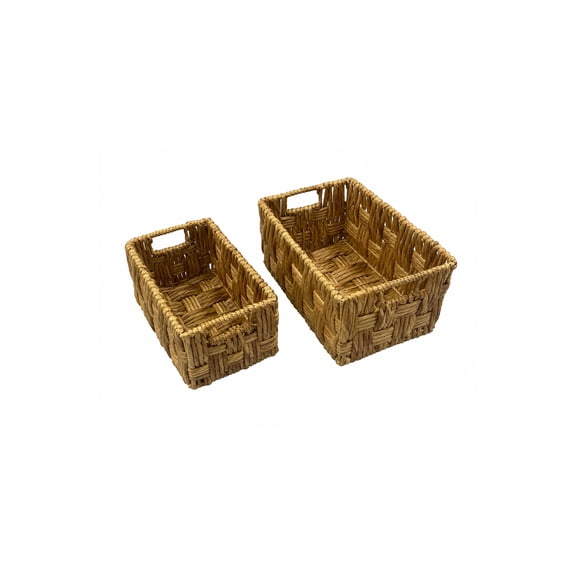 DecMode 16", 13"W Brown Jute Rope Handmade Woven Rectangular Storage Basket with Slit Handles, 2-Pieces