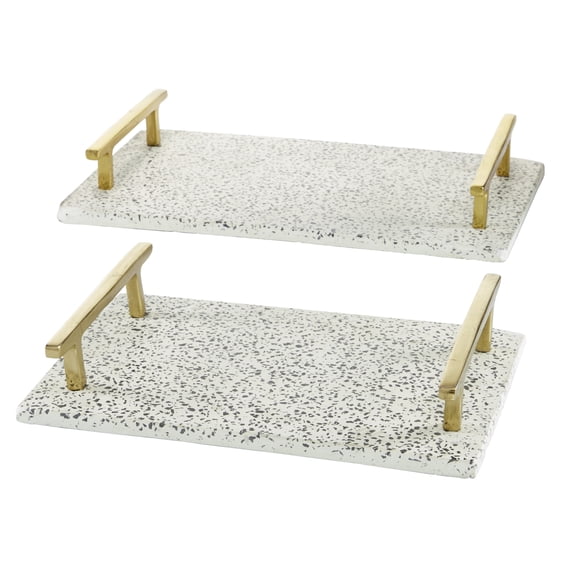 DecMode 16", 13"W Stoneware Glam Tray, White, 2 - Pieces