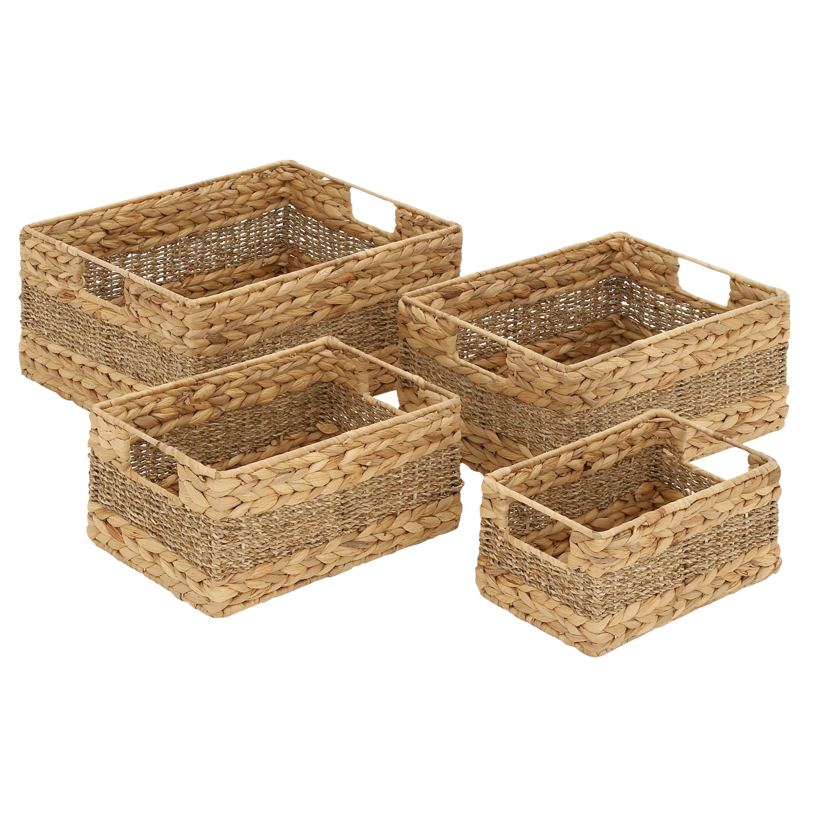 Handmade Beige Seagrass Rectangular Storage Basket Set of 4