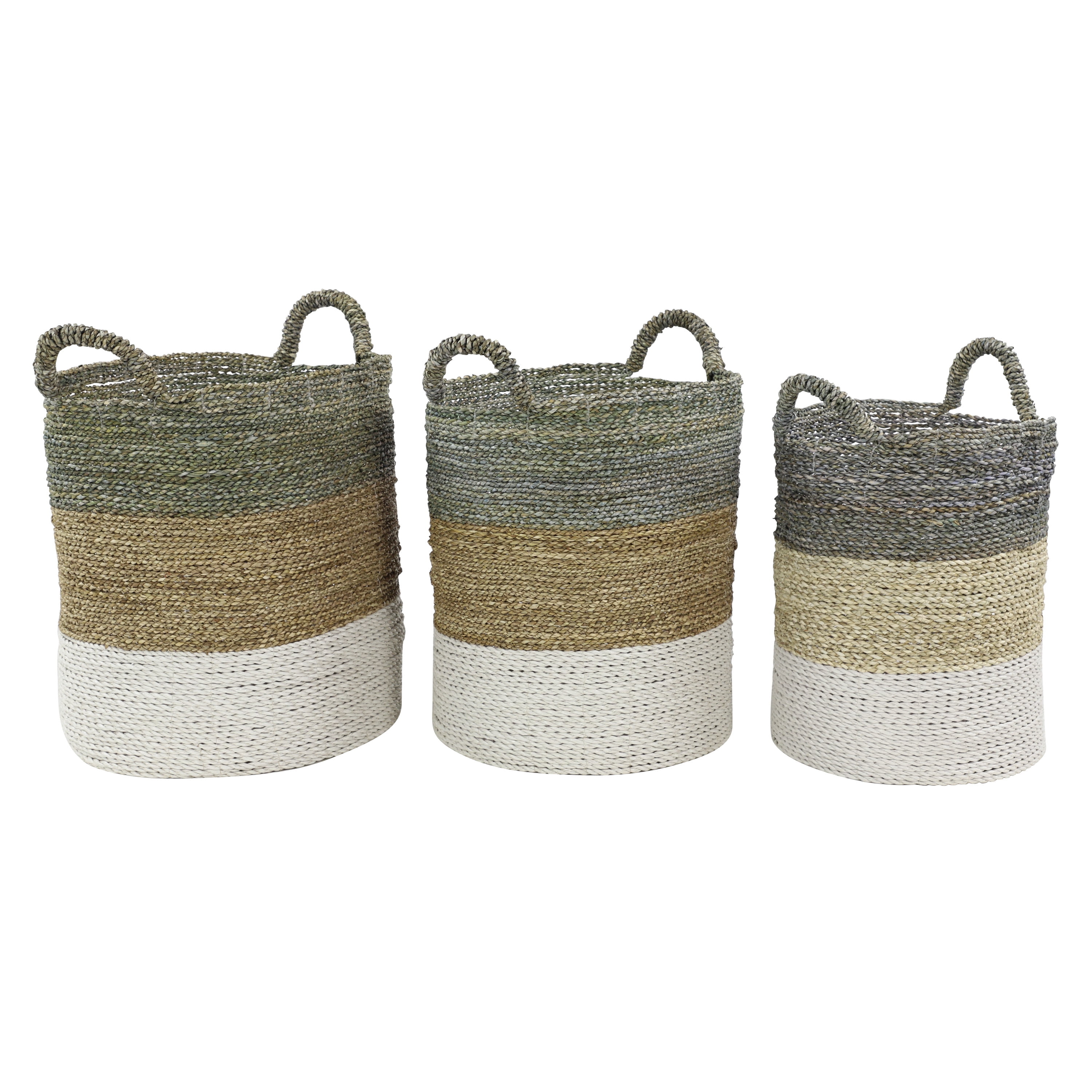 Multi-Colored Round Seagrass Storage Baskets, Set of 3