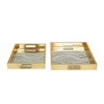 thumbnail image 1 of DecMode 16", 14"W Gold Plastic Mirrored Geometric Tray, 2-Pieces, 1 of 7