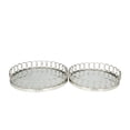 thumbnail image 1 of DecMode 16", 14"W Silver Stainless Steel Mirrored Tray with Circle Patterned Sides, 2-Pieces, 1 of 7