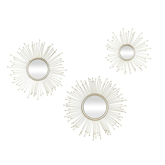 DecMode 16", 15", 12"D Gold Starburst Wall Mirror, Set of 3
