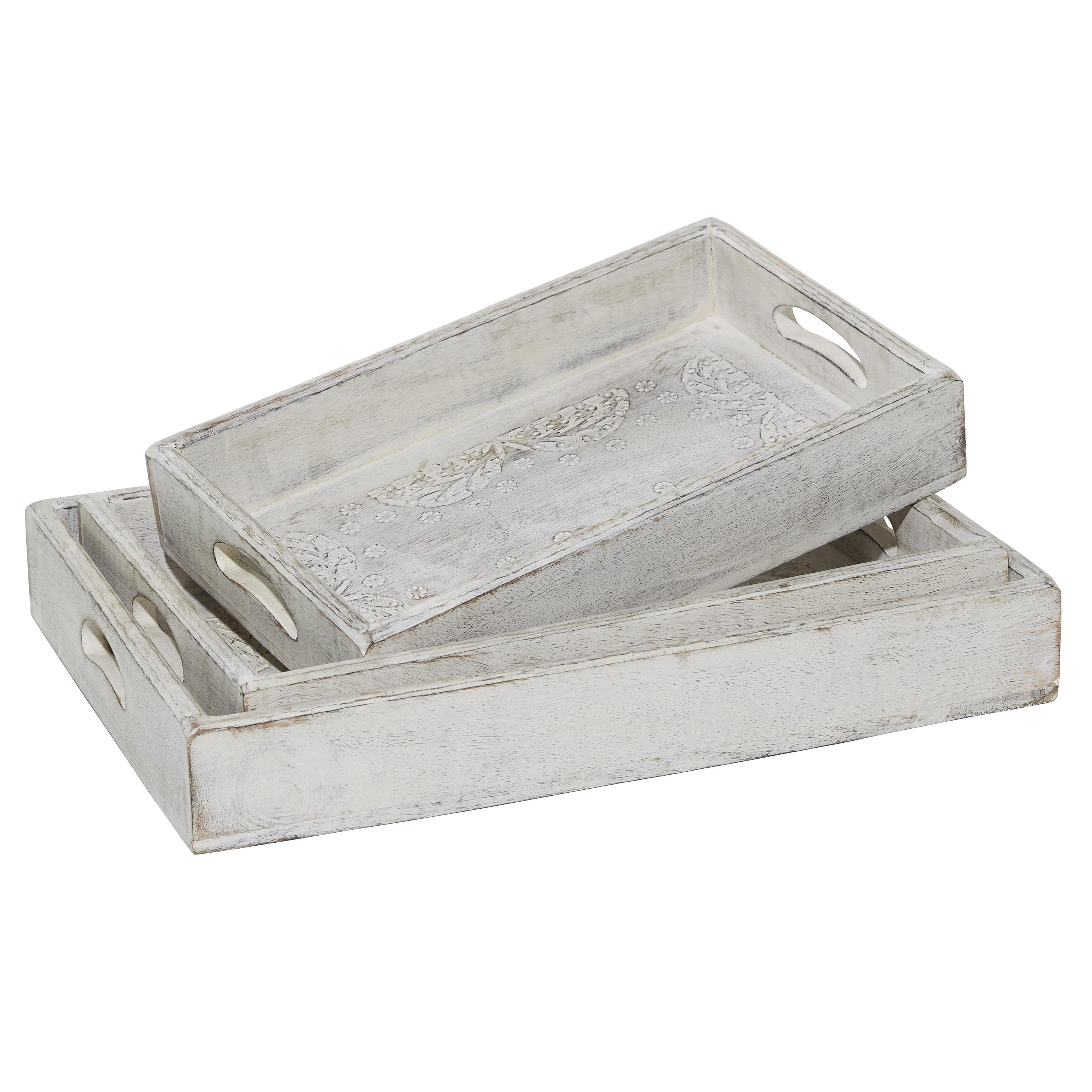 DecMode 16", 18", 20"W White Wood  Tray, 3-Pieces
