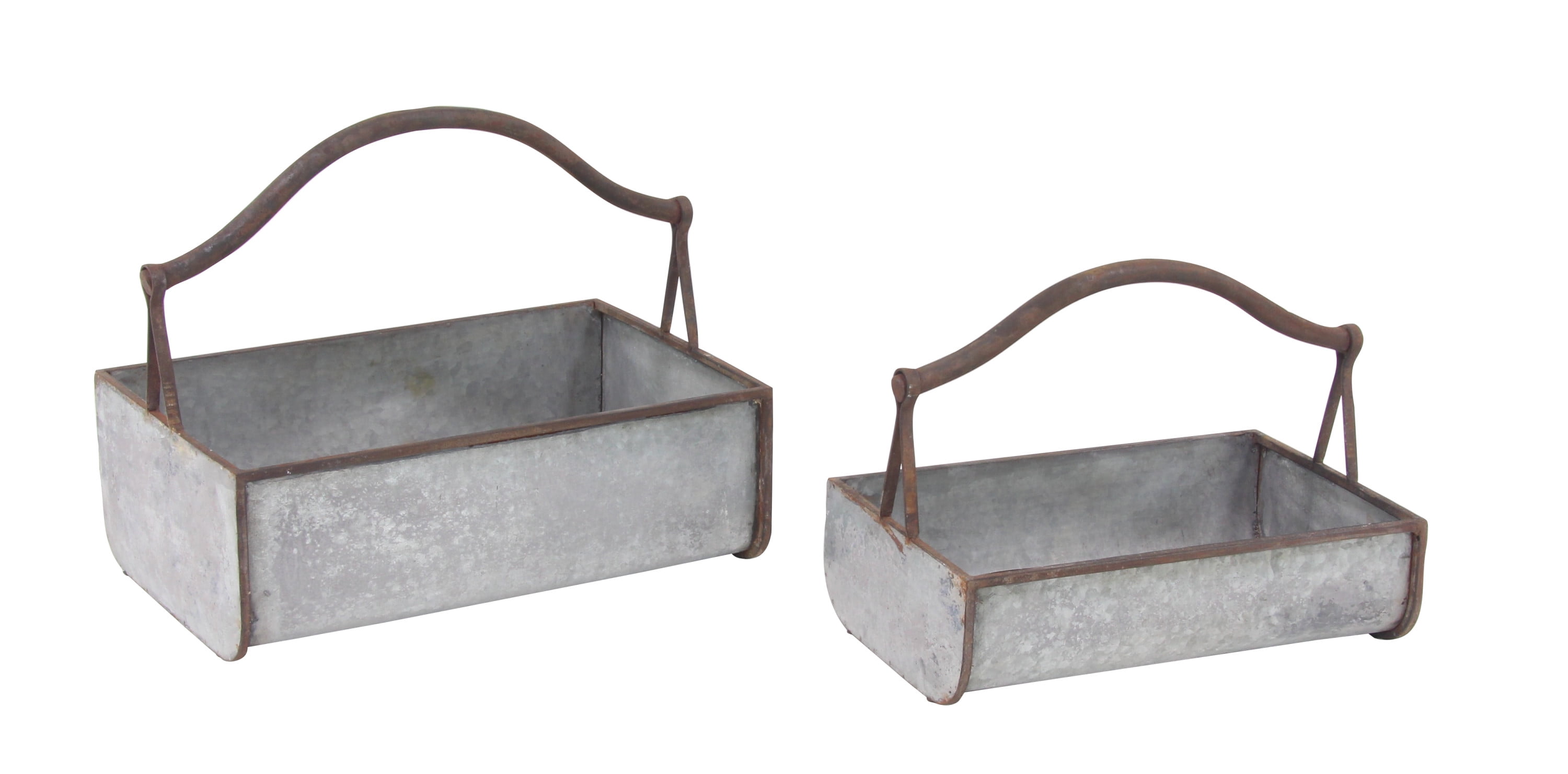 Farmhouse Grey Metal Indoor/Outdoor Planter Set, 16" & 18"