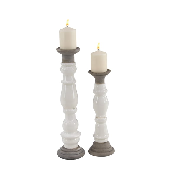 DecMode 16", 20"H Country Candlestick, White, 2 - Pieces