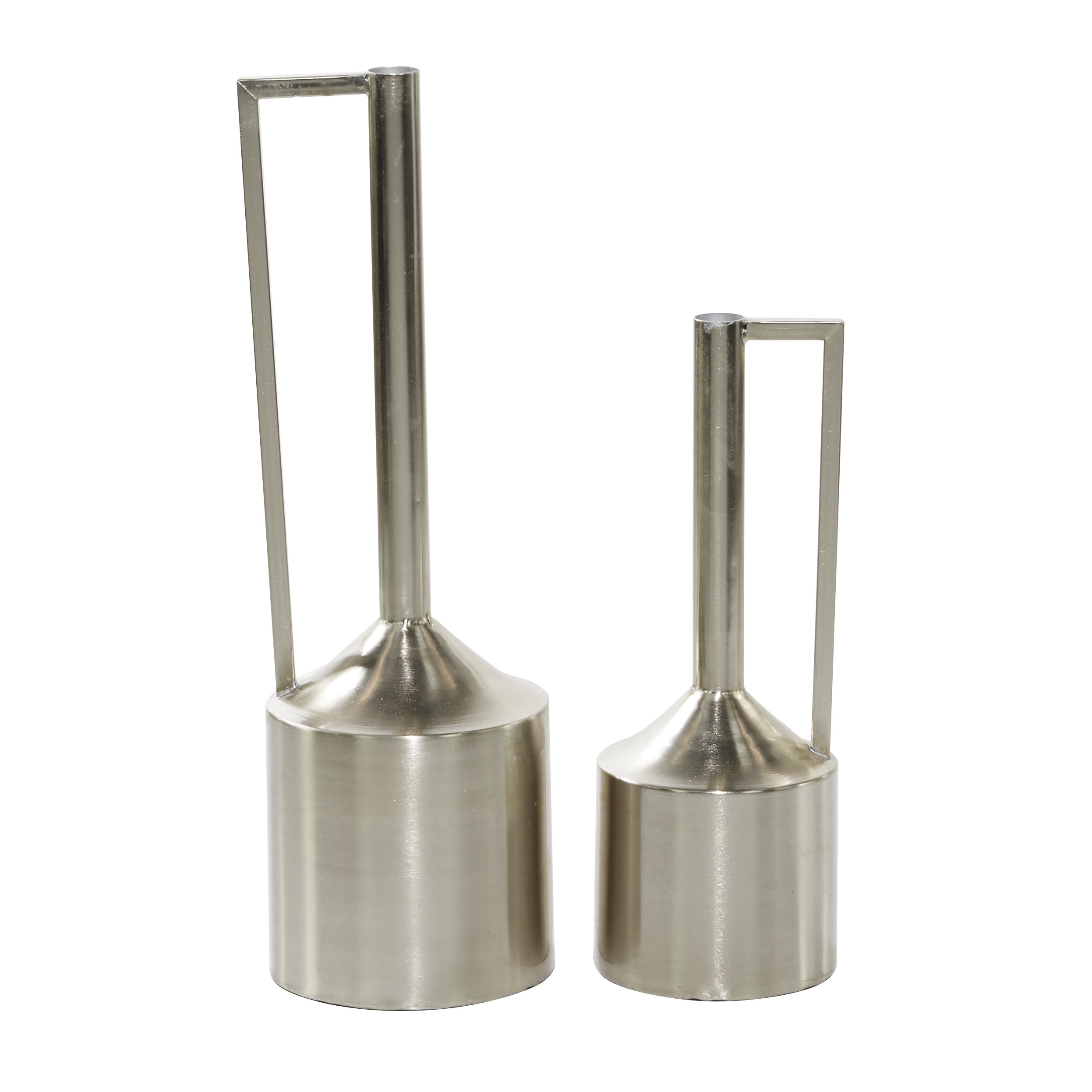 DecMode 16", 22"H Silver Metal Vase with Handles, Set of 2