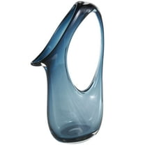 DecMode 16" Abstract Ombre Blue Glass Vase with Cutout Handle and Elongated Opening