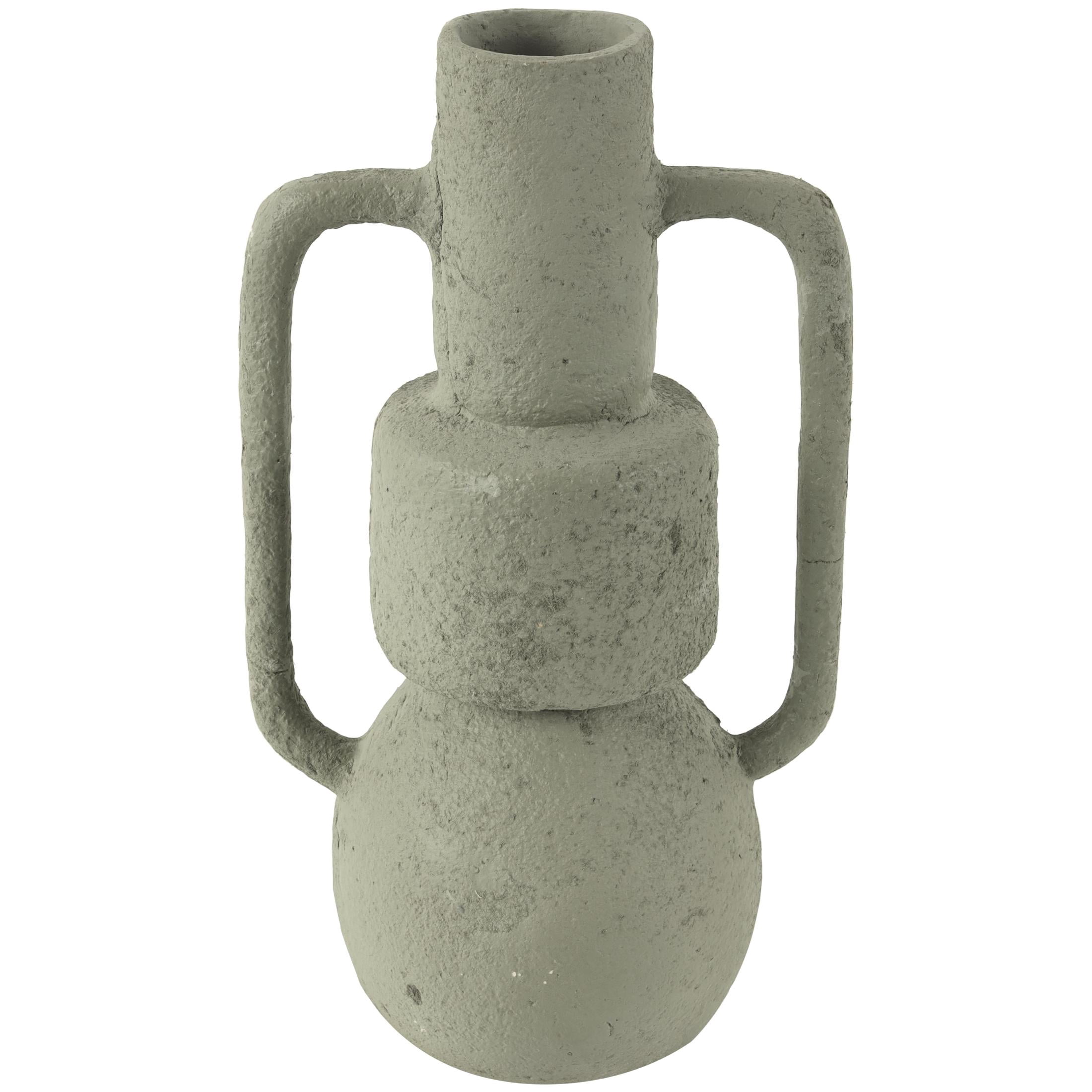 DecMode 16" Abstract Textured Light Gray Paper Mache Vase with Squared Handles