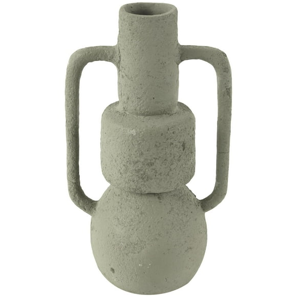 DecMode 16" Abstract Textured Light Gray Paper Mache Vase with Squared Handles