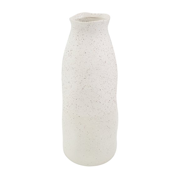 DecMode 16" Abstract Wavy Cream Ceramic Vase with Textured Speckled Detailing