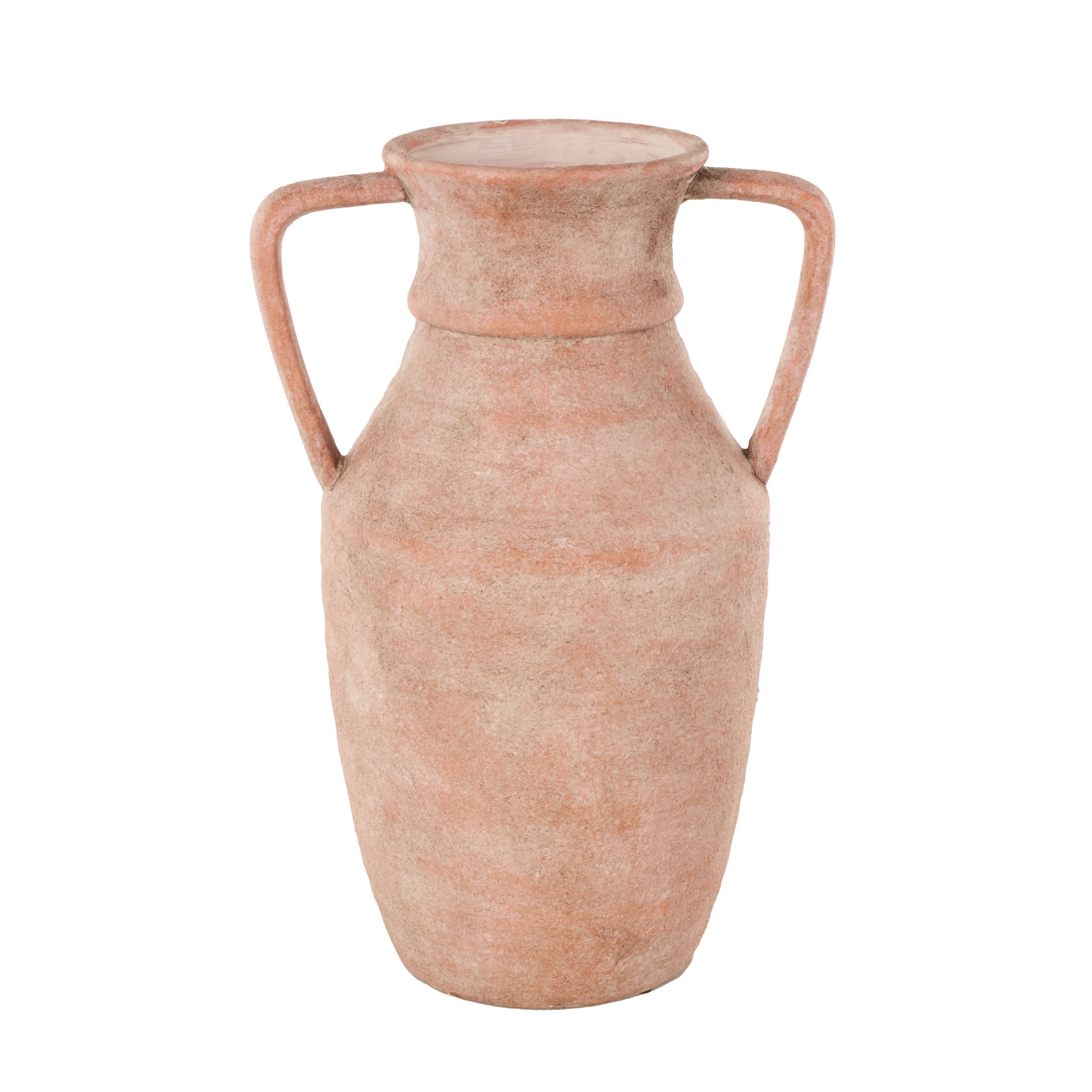 DecMode 16" Antique Style Pink Ceramic Vase with Handles