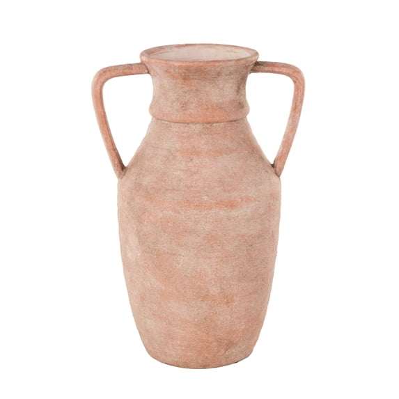 DecMode 16" Antique Style Pink Ceramic Vase with Handles
