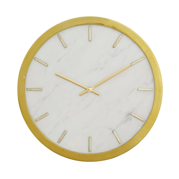 DecMode 16" Gold Marble Wall Clock with White Face