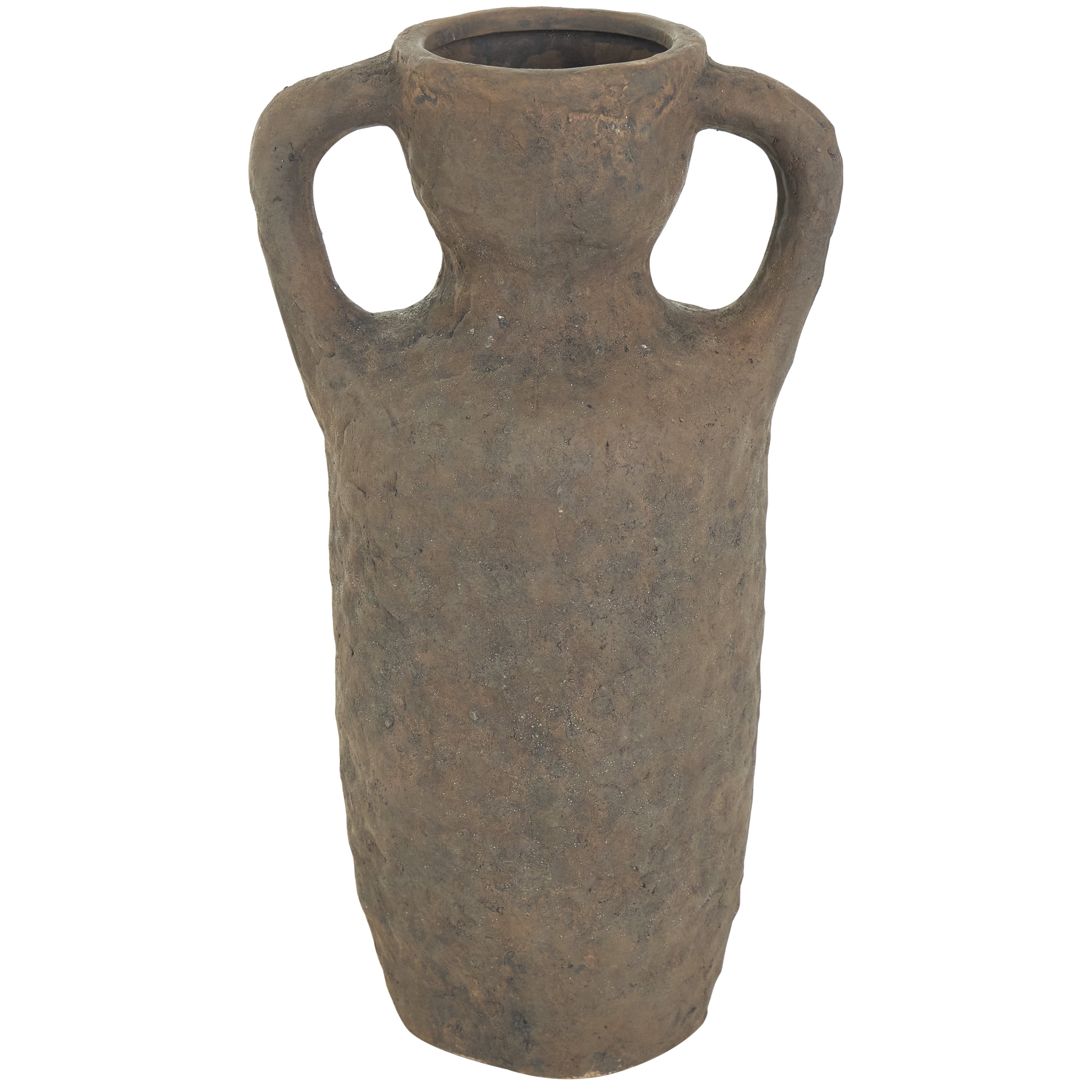 DecMode 16" Handmade Textured Dark Brown Ceramic Vase with Two Wide Handles