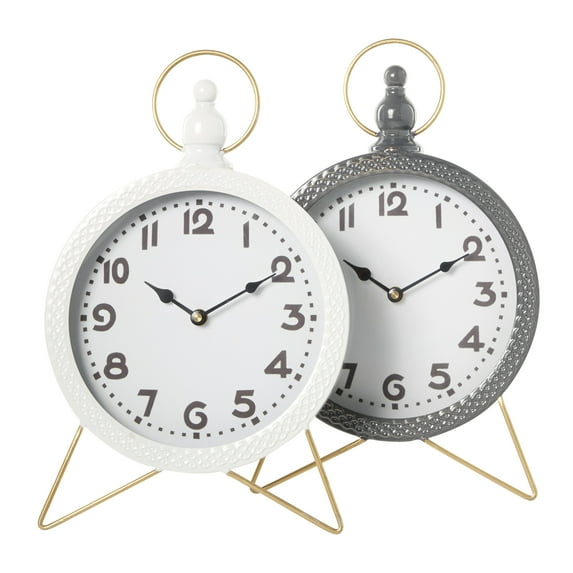 DecMode 16" Multi Colored Metal Clock with Gold Accents, Set of 2