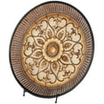 thumbnail image 1 of DecMode 16" Round Scroll Embossed Detail Gold Polystone Charger with Stand, 1 of 12