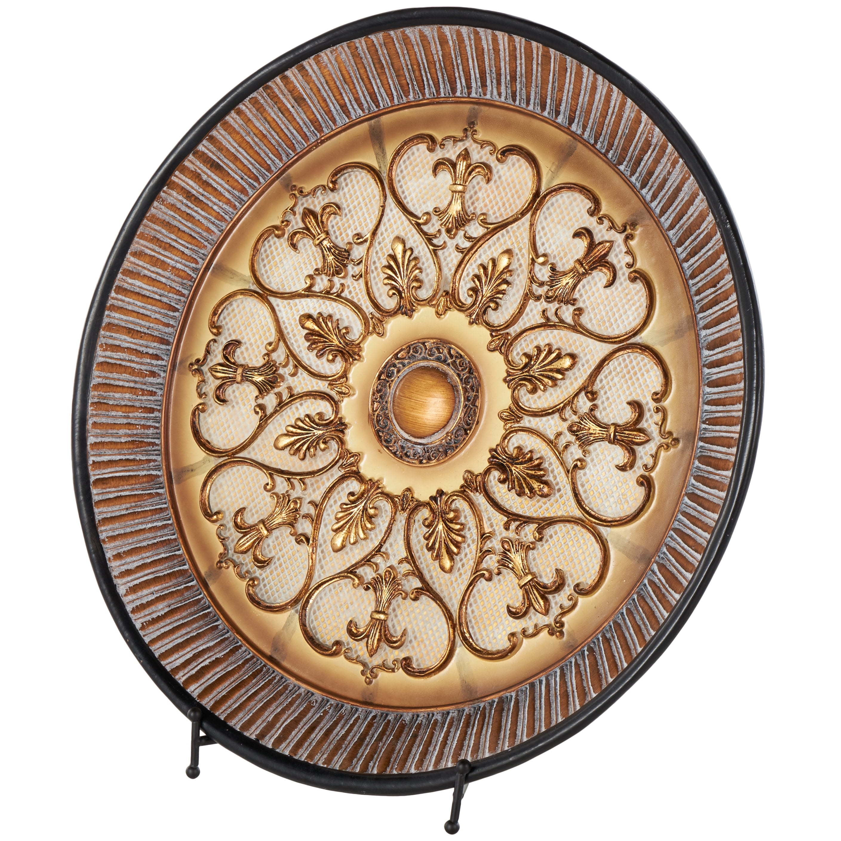 Gold Embossed Scroll 16" Round Polystone Decorative Charger