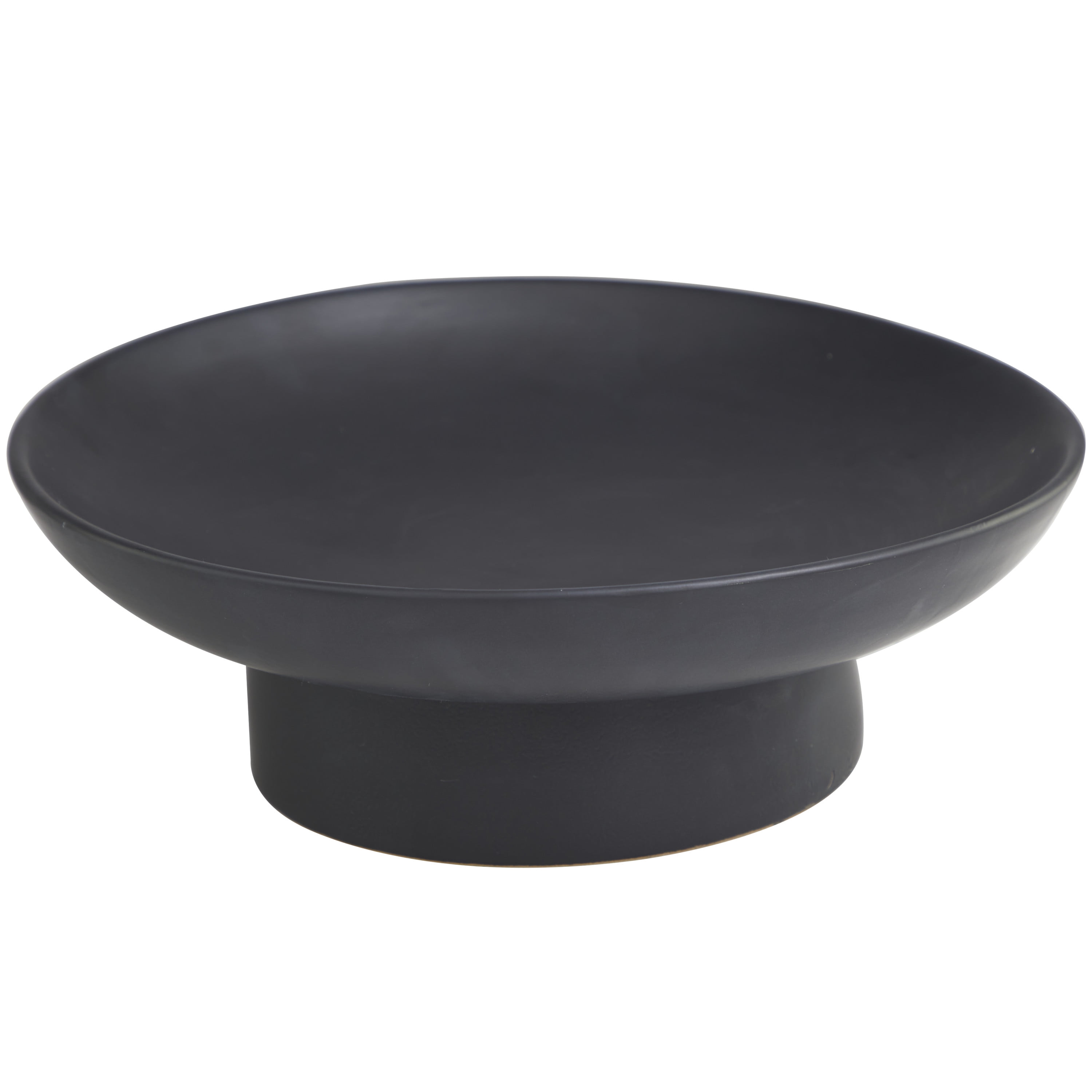 DecMode 16" Round Wide Black Ceramic Decorative Bowl with Elevated Base