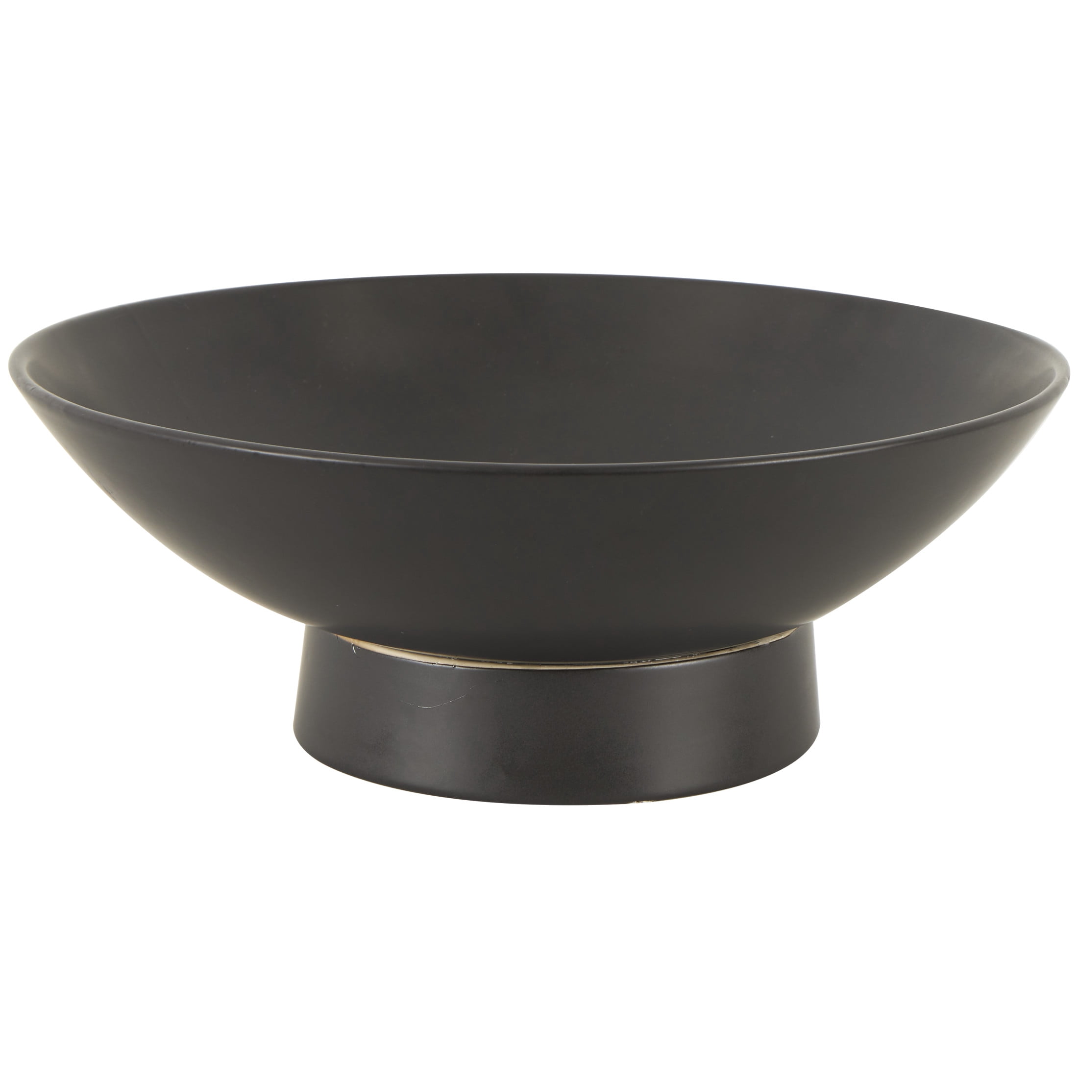 DecMode 16" Round Wide Black Ceramic Decorative Bowl with Elevated Base