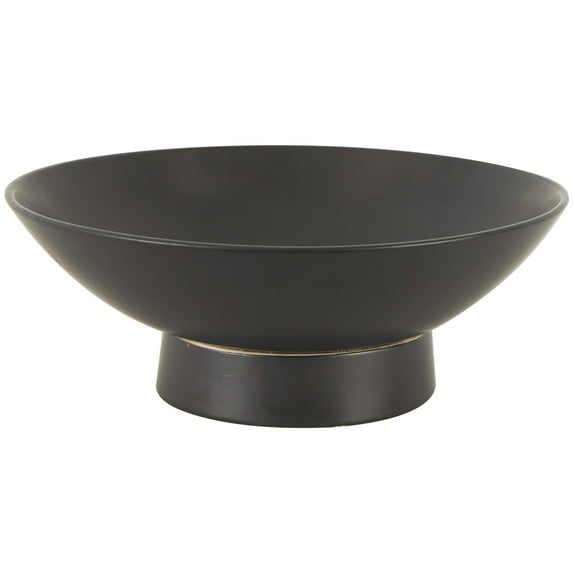 DecMode 16" Round Wide Black Ceramic Decorative Bowl with Elevated Base