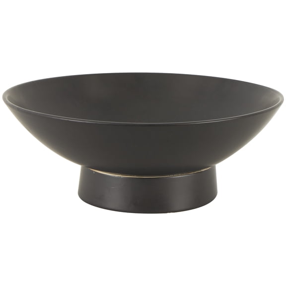 DecMode 16" Round Wide Black Ceramic Decorative Bowl with Elevated Base