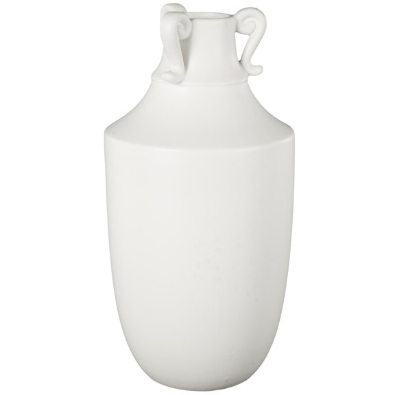 DecMode 16" Scroll Sleek Amphora White Ceramic Vase with Handles