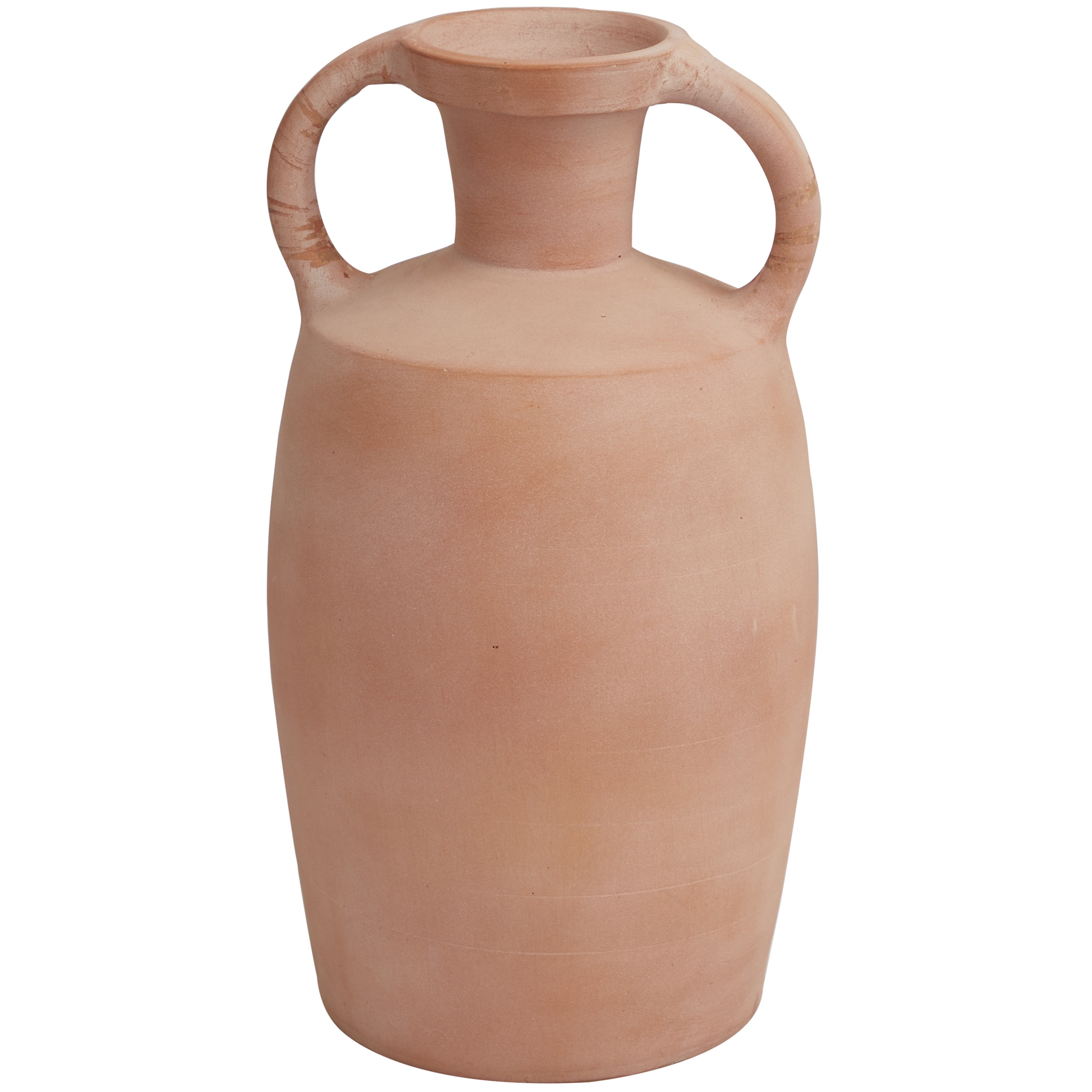 DecMode 16" Terracotta Jug Orange Ceramic Vase with Handles
