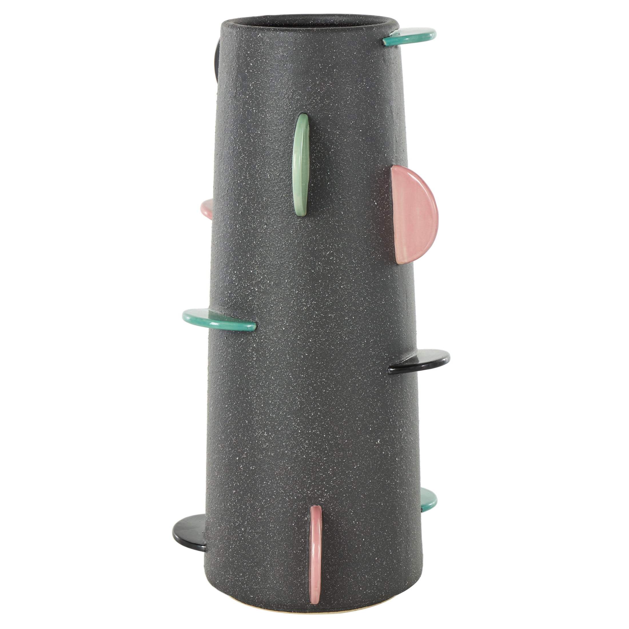 DecMode 16" Textured Black Ceramic Vase with Multicolor Half-Moon Accents