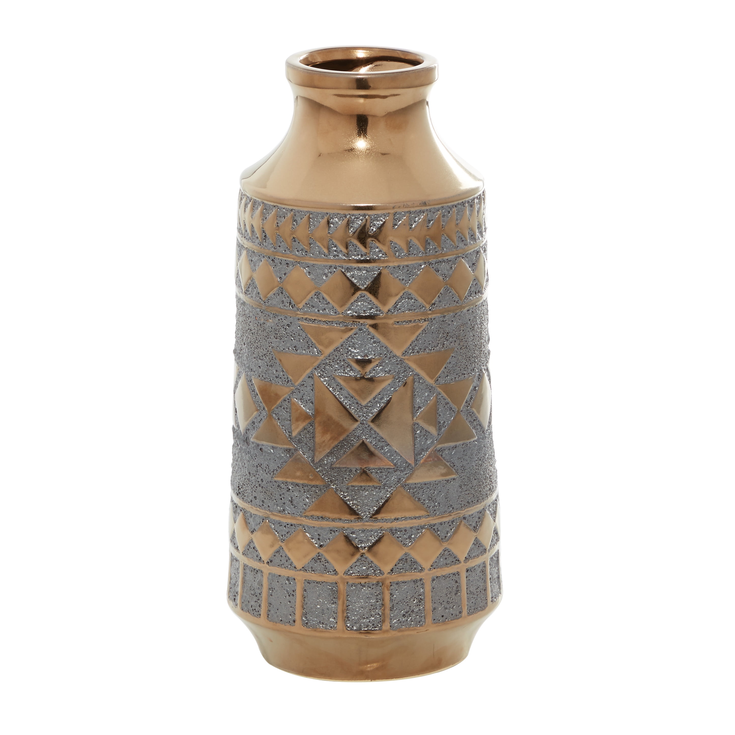 DecMode 16" Tribal Gold Porcelain Vase