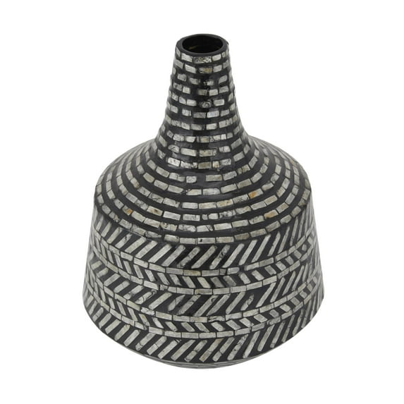 DecMode 16" Tribal Handmade Black Mother of Pearl Shell Vase