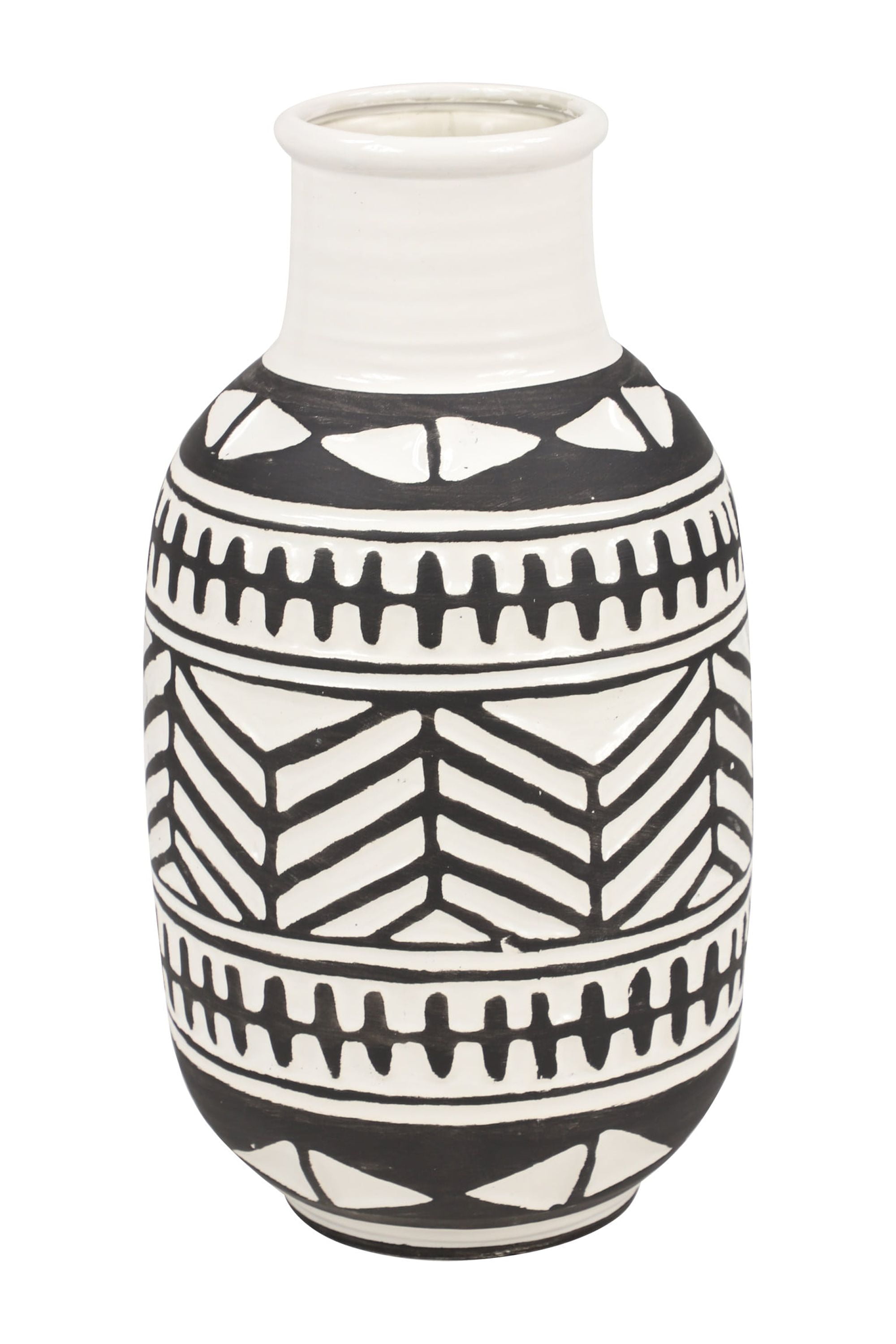 DecMode 16" Tribal Handmade White Ceramic Vase