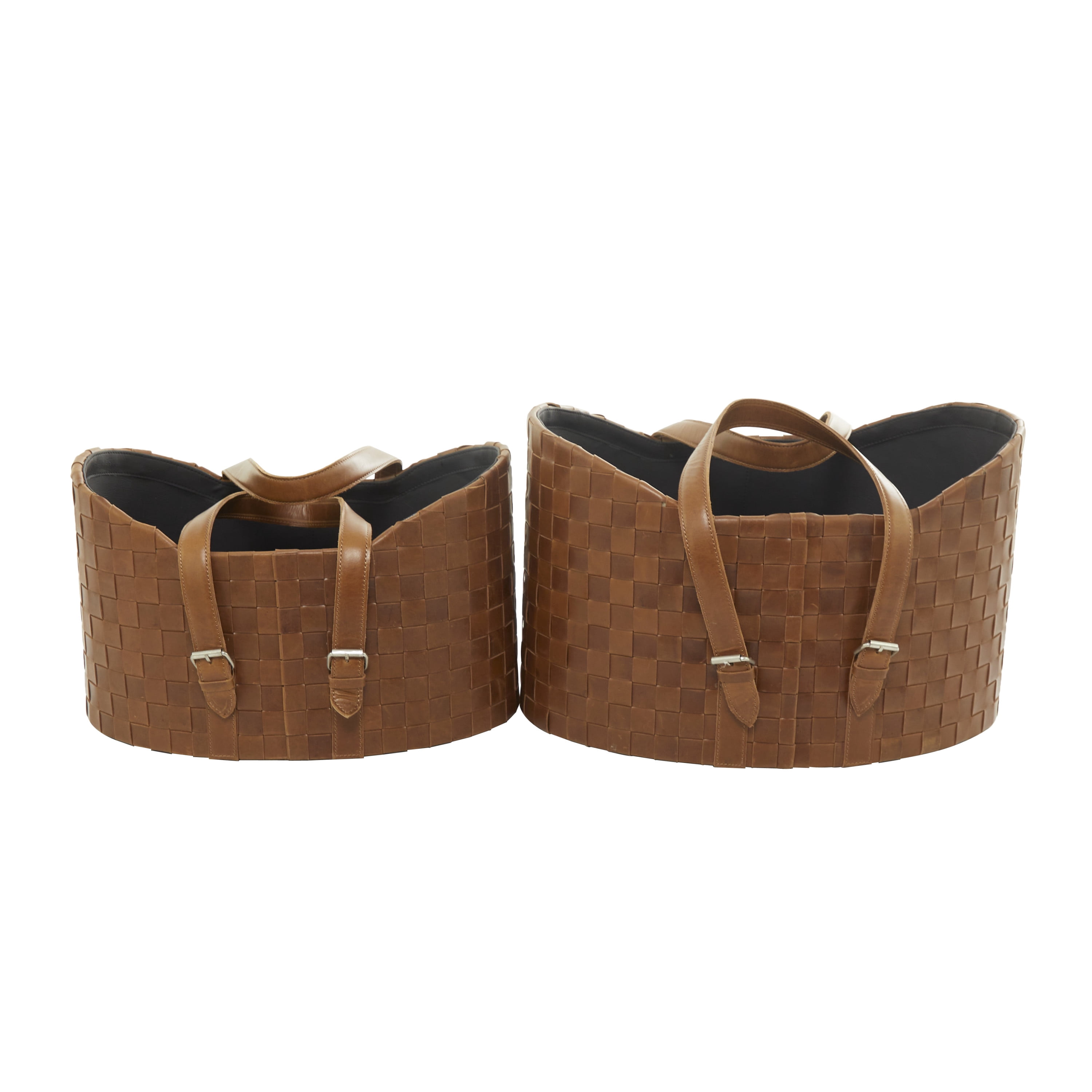 DecMode 16"W, 14"H Leather Modern Storage Basket, Brown, 2-Piece